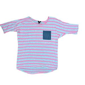 Clu USA Pink Stripe/white T-shirt Pocket Made In USA Women SZ M